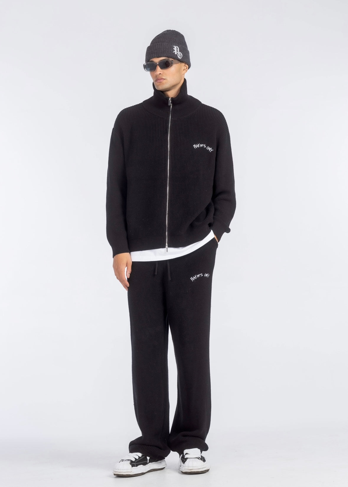 BLACK PLAYERS EMBROIDERED KNIT ZIP JACKET