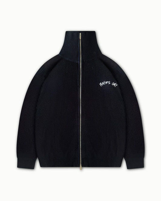 BLACK PLAYERS EMBROIDERED KNIT ZIP JACKET