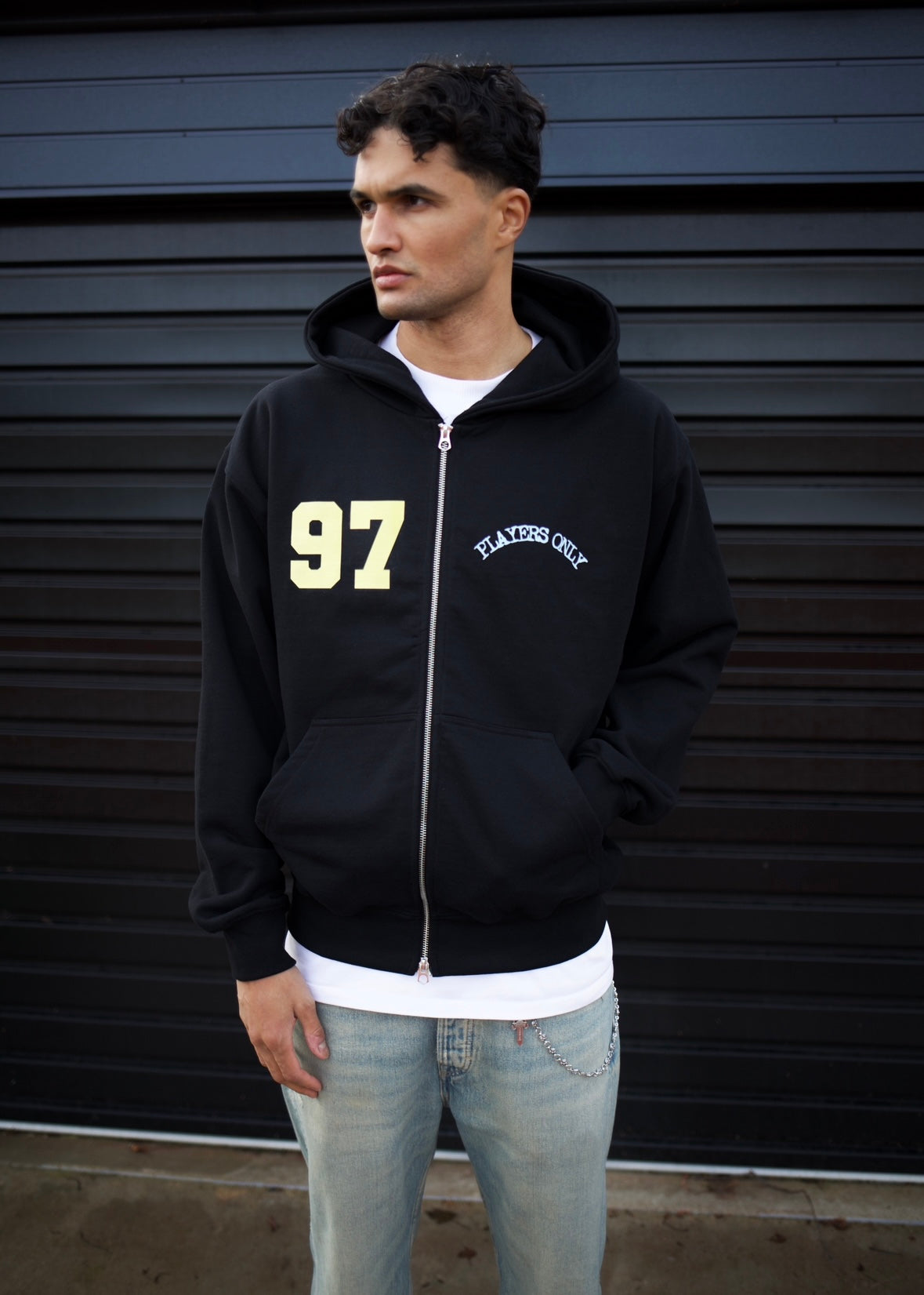 BLACK JERSEY ZIP HOODIE