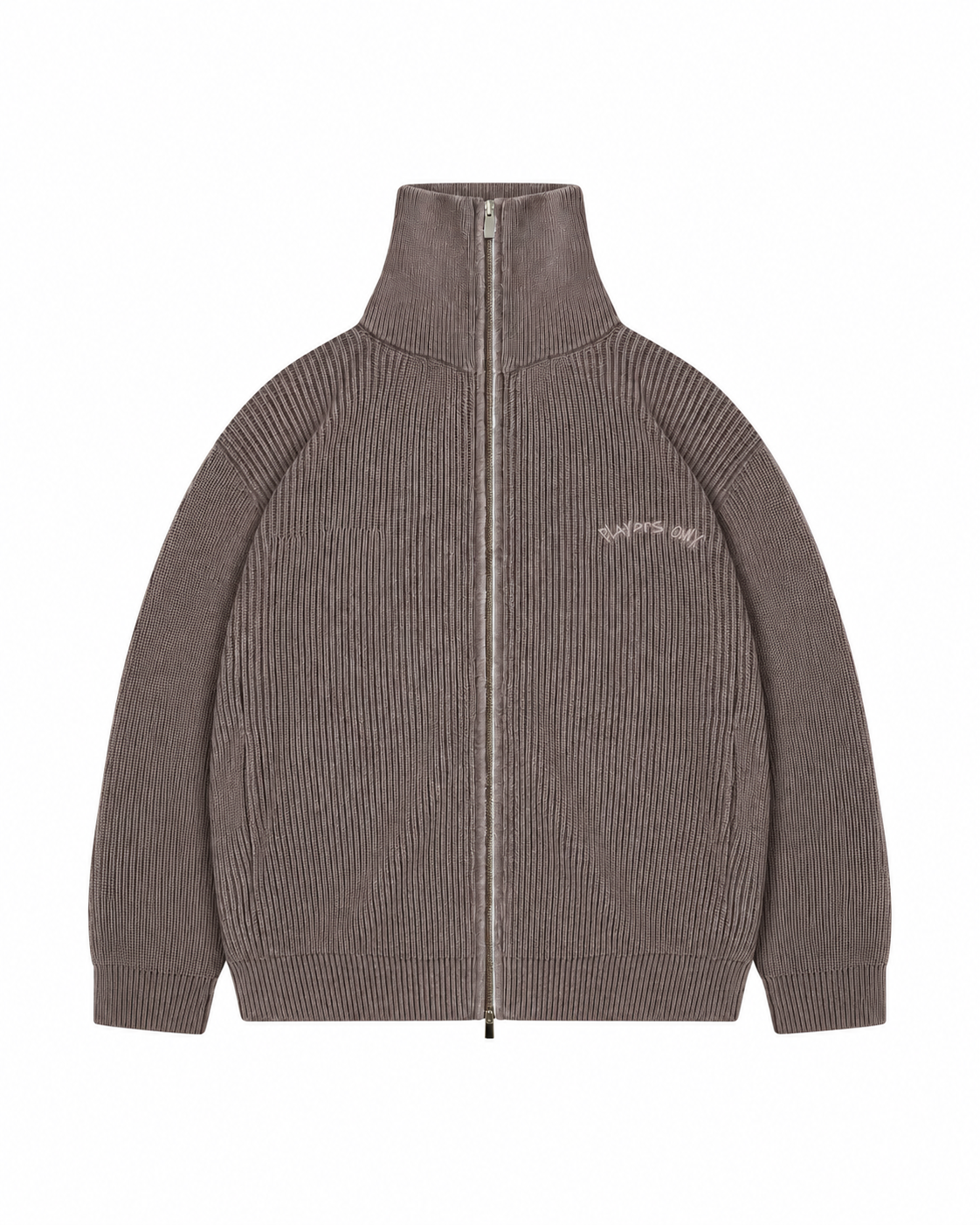 VINTAGE BROWN EMBROIDERED KNIT ZIP JACKET
