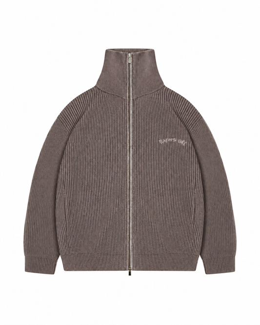 VINTAGE BROWN EMBROIDERED KNIT ZIP JACKET