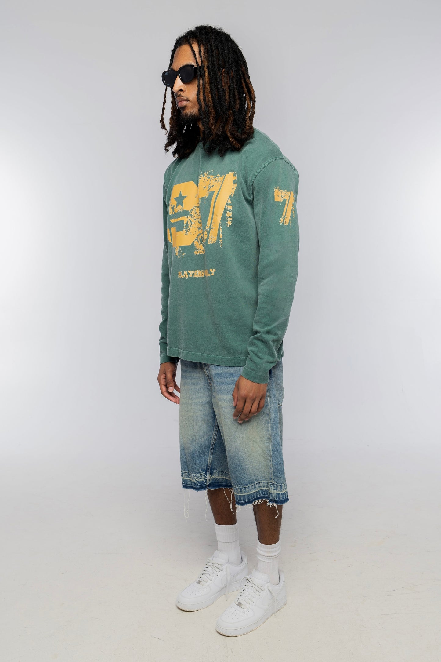 WASHED FORREST GREEN DISTRESSED 97 JERSEY LONG SLEEVE