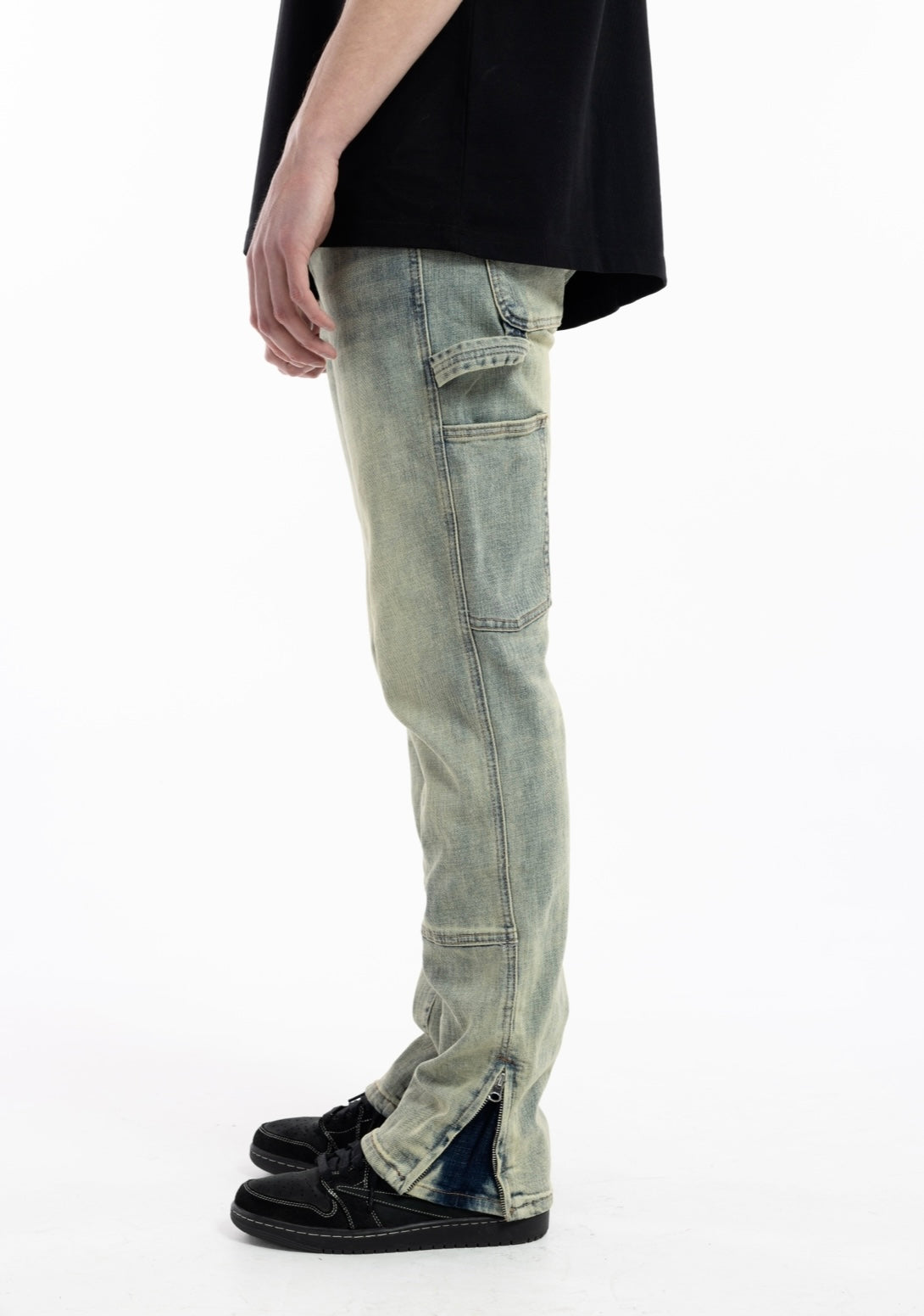 WASHED ZIPPER DENIM