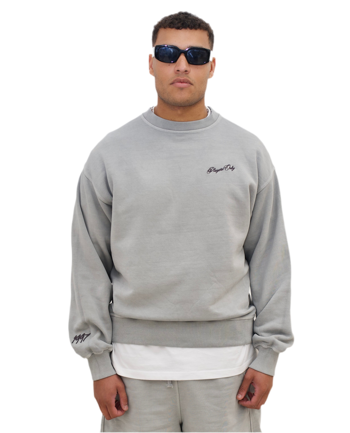 WASHED GREY EMBROIDERED SWEATSHIRT