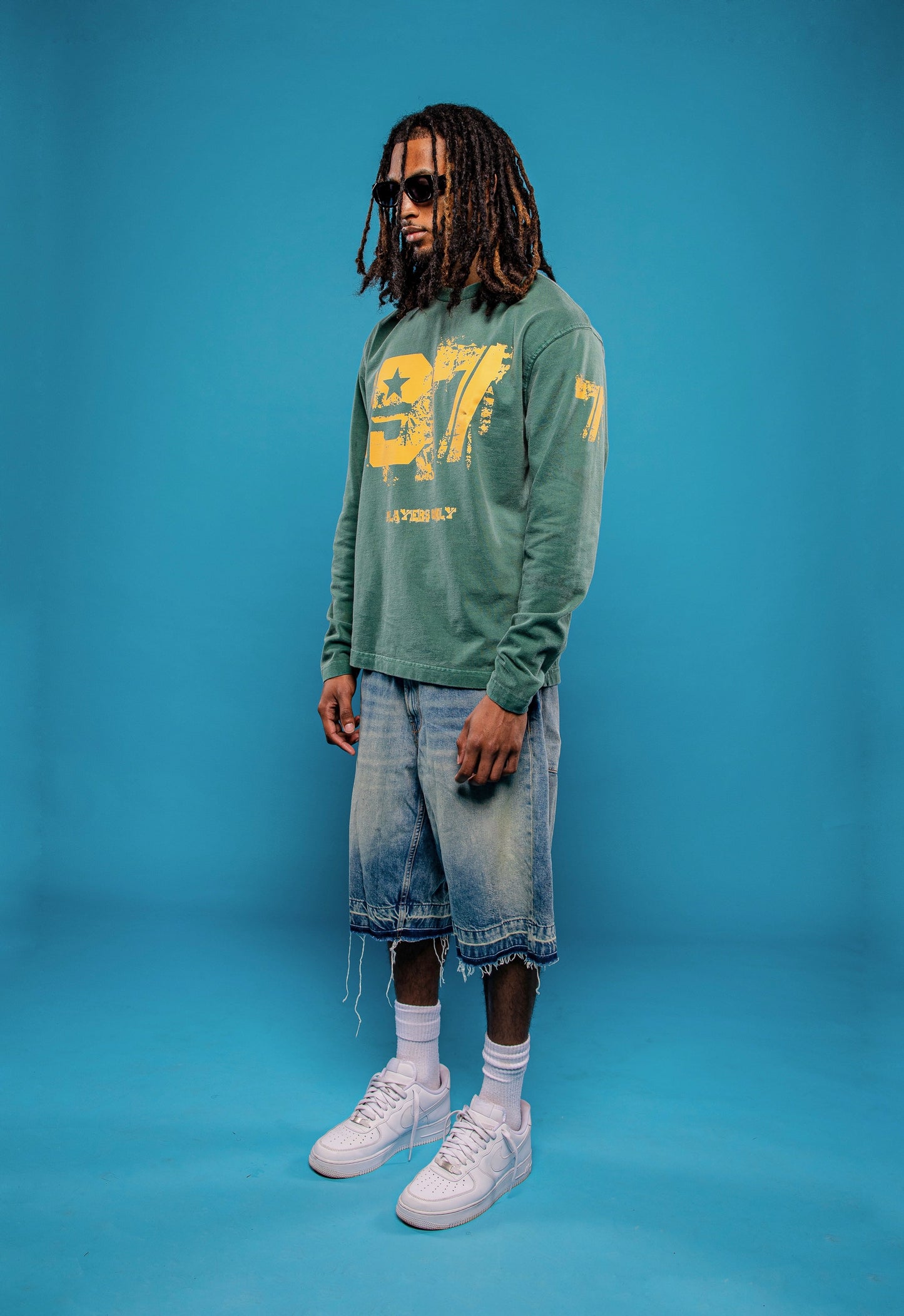 WASHED FORREST GREEN DISTRESSED 97 JERSEY LONG SLEEVE