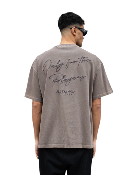 WASHED CHOCO HEAVYWEIGHT EMBROIDERED TEE