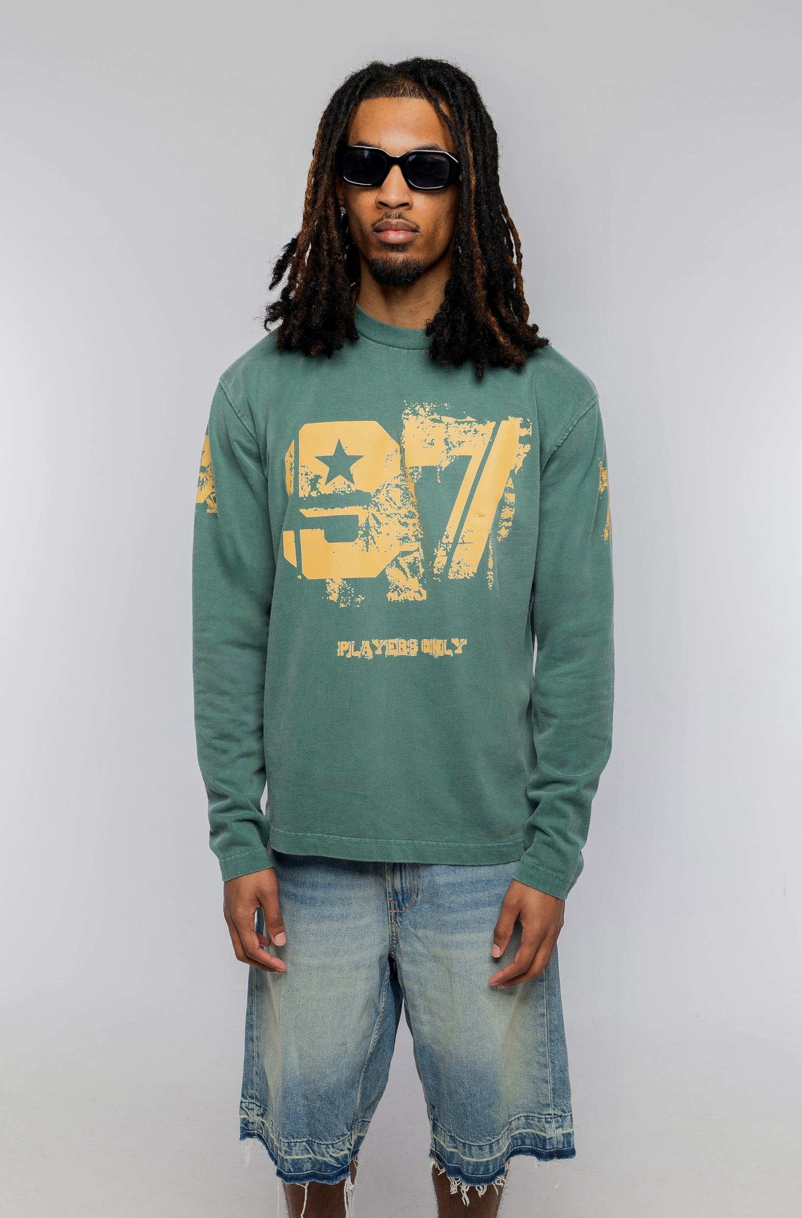 WASHED FORREST GREEN DISTRESSED 97 JERSEY LONG SLEEVE – PLAYERS ONLY