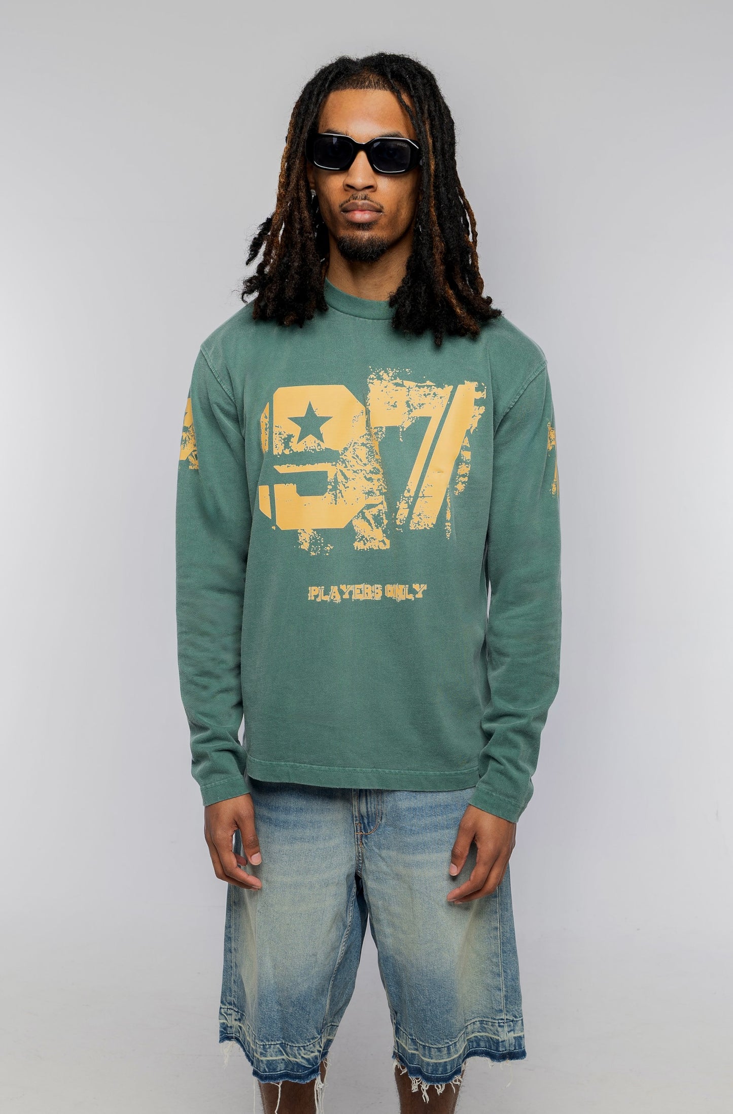 WASHED FORREST GREEN DISTRESSED 97 JERSEY LONG SLEEVE