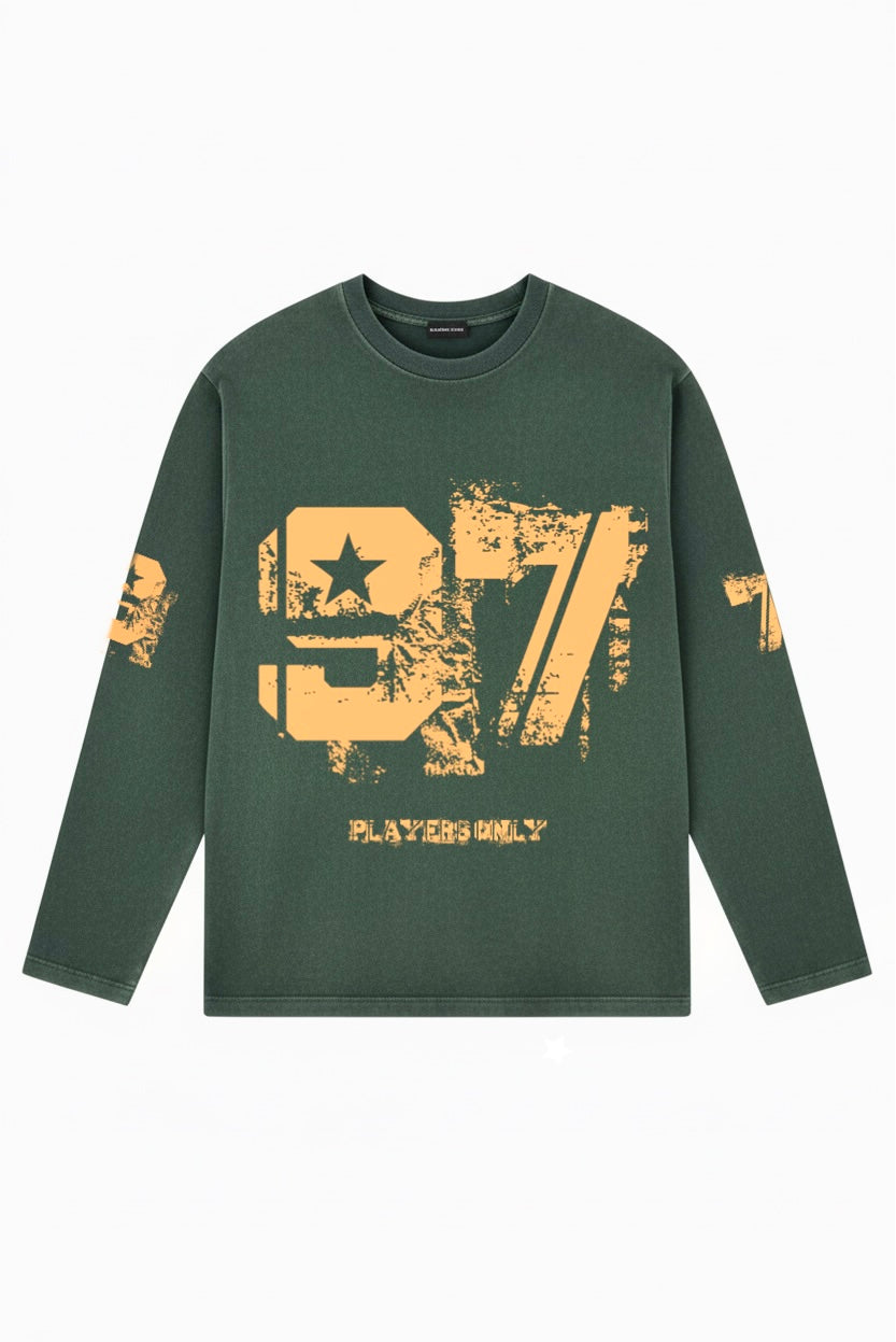 WASHED FORREST GREEN DISTRESSED 97 JERSEY LONG SLEEVE