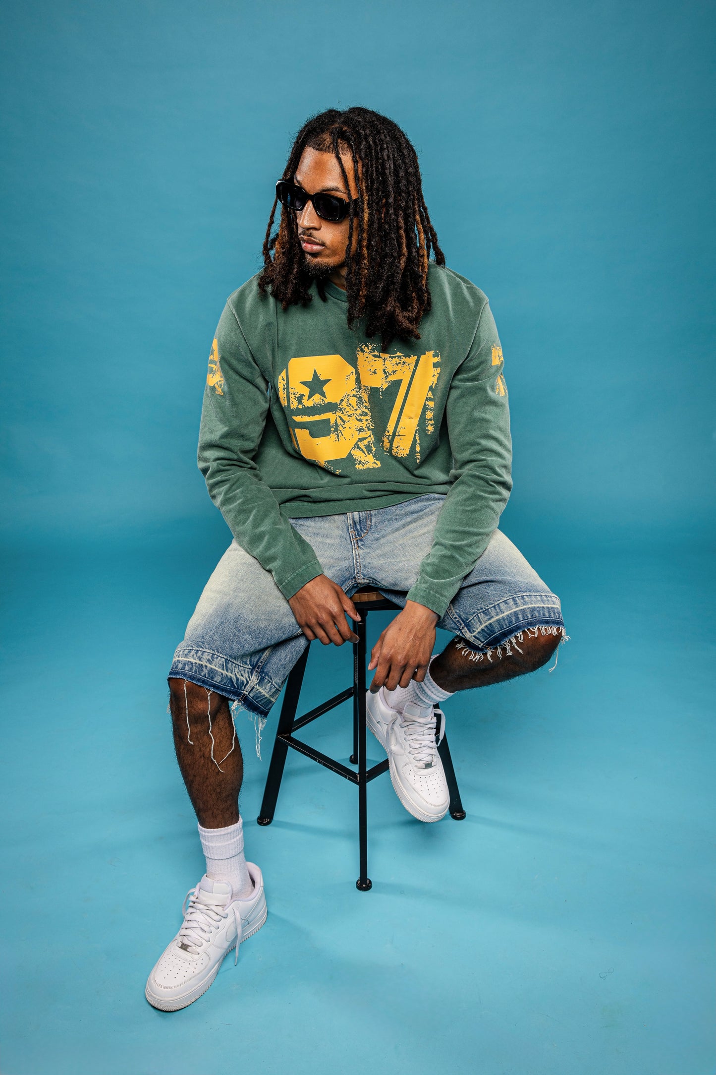 WASHED FORREST GREEN DISTRESSED 97 JERSEY LONG SLEEVE