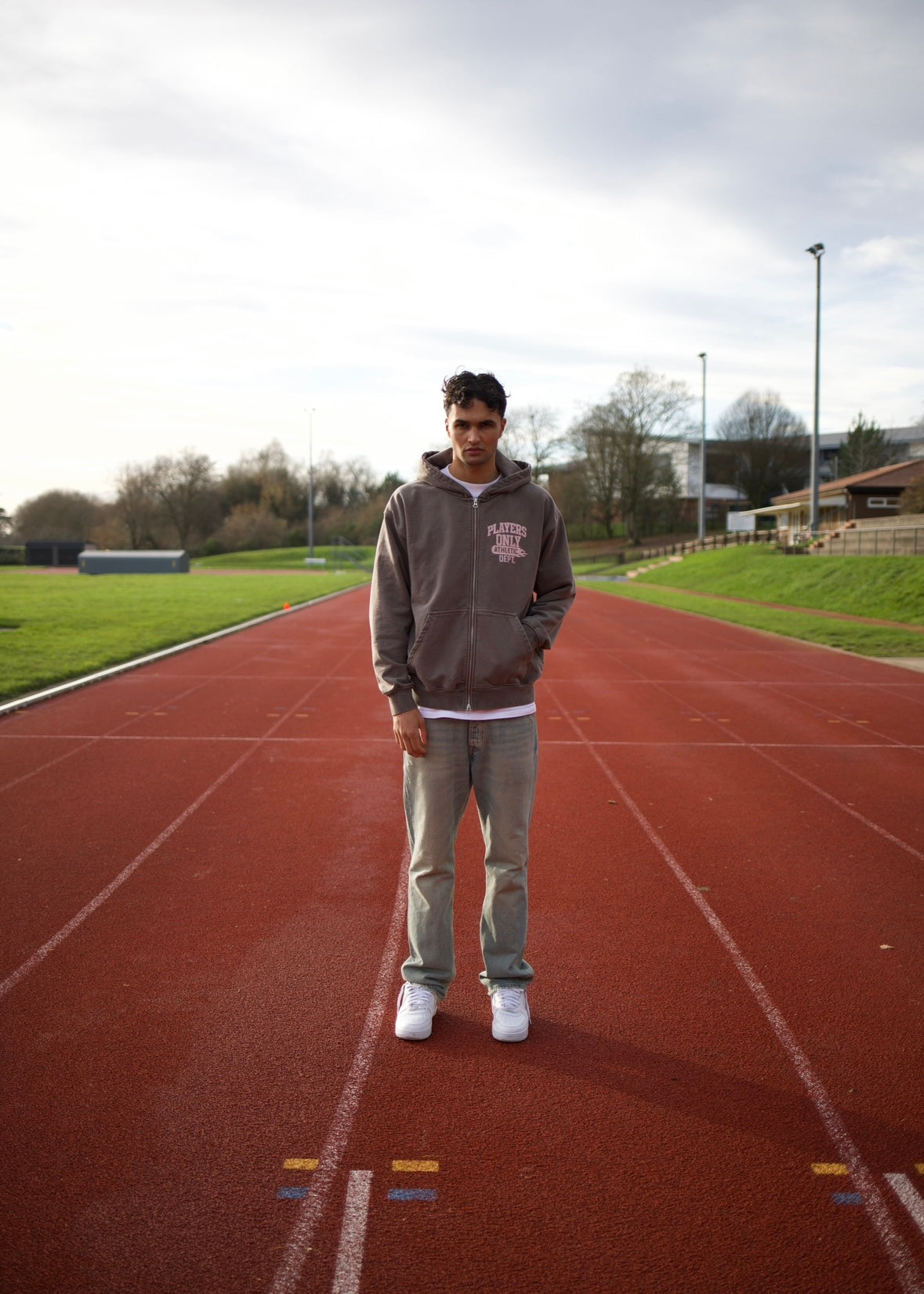 WASHED BROWN ATHLETIC DEPT ZIP HOODIE