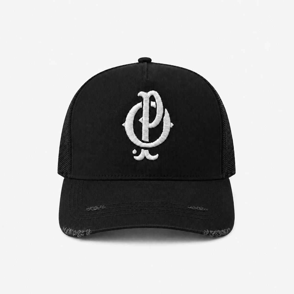 EMBLEM BLACK DISTRESSED TRUCKER