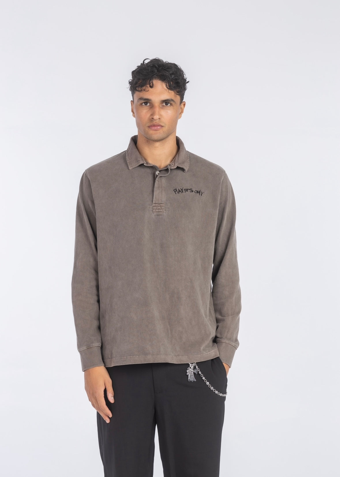 VINTAGE WASHED CHOCO RUGBY POLO